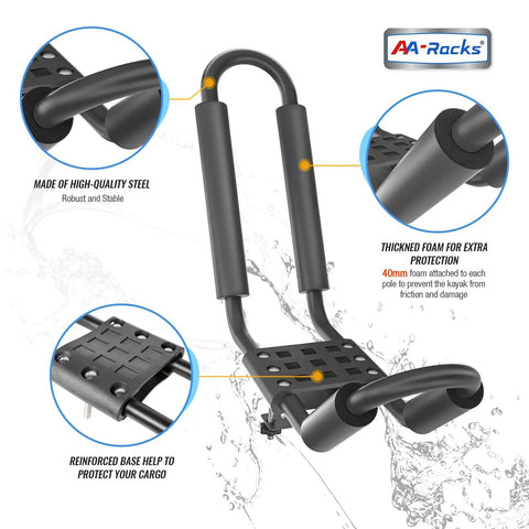 Heavy Duty Extending Steel Truck Bed Ladder Rack With Dual Kayak J Cradles And No Drill Z Clamps detailed showing high-quality steel and foam padding.