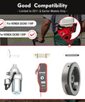 Electric Starter Kit For Honda GX390 13HP And GX340 11HP with motor, key switch, flywheel, shown for engine compatibility.