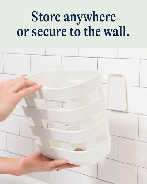 Bathtime Storage Bin For Baby Essentials Non Toxic Plastic Organizer With Removable Drying Bin Wall Mount Easy Cleanup Woven Look
