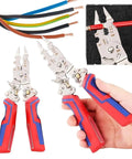Close-up of 13-In-1 Foldable Wire Stripper With Voltage Tester Electric Cable Cutter Scissors for Cutting and Pulling Wires.