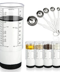 Adjustable Measuring Cup Set With 2 Cup Plastic Cups And 5 Stainless Steel Spoons For Precise Cooking And Baking No Fuss Kitchen Kit Built Like A Pro With Dual Material Design And Easy Pour, clear 2-cup cup and measuring spoons