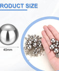 40mm Solid Carbon Steel G1000 Bearing Balls shown with size details and polished surface, suitable for bearings and DIY use.