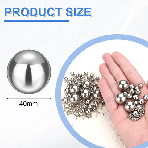 40mm Solid Carbon Steel G1000 Bearing Balls shown with size details and polished surface, suitable for bearings and DIY use.
