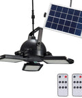 Premium Solar Pendant Light With Remote Control And Sixty Leds Illuminates Indoor Outdoor Spaces Like Patio Yard Garden Or Barn Set It And Forget It With Auto Day Night Sensor Zero Drilling Hassle Plus Emergency Battery Back Up That Crushes Outages, featuring solar panel and remote controls.
