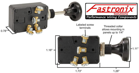 30 Amp 3 Way Push Pull Switch For Auto Dash Lights Parking Lights And Headlights Universal Mount Fits Seven Sixteenth Inch Panel Hole In Panels Up To One Quarter Inch Thick With Screw Terminal Contacts, black screw terminals