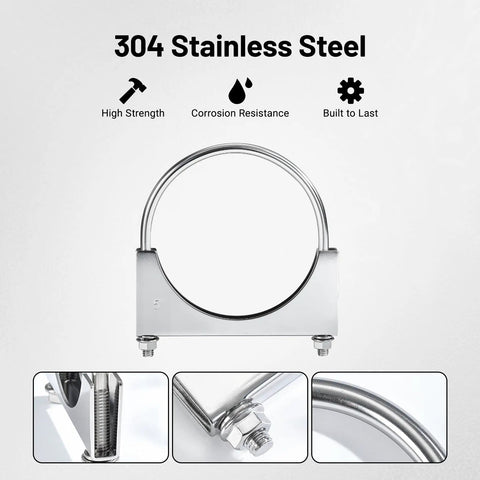 Heavy Duty 5 Inch U Bolt Exhaust Clamp Set For 5 Inch OD Exhaust Pipes, Stainless Steel Saddle Style U Muffler Clamp, Durable 304 Stainless
