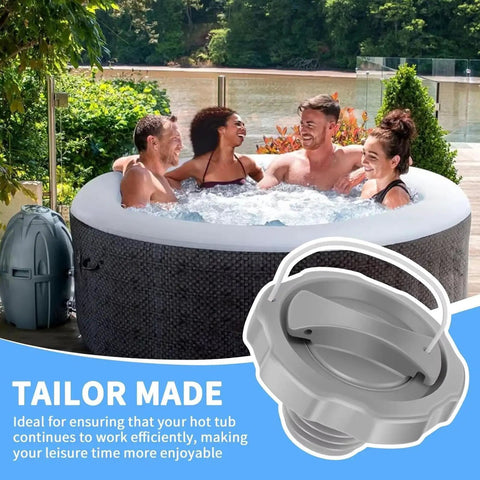 People enjoying inflatable hot tub with One Way Air Valve Cap for Inflatable Spas and Hot Tubs, Durable ABS Replacement visible