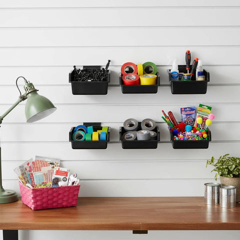12 Pack Slatwall Bins With Hooks For Garage Or Workshop Organization Durable ABS Plastic Bins And Stainless Steel Hooks Set