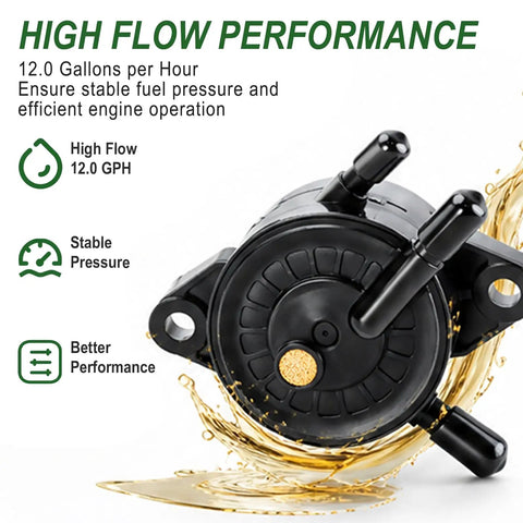 Built Tough Plug And Play Fuel Pump With Filter And Line For Briggs Stratton John Deere Kawasaki Yamaha Small Engine Mower Golf Cart Smooth Runs Guaranteed Replaces 597338 808656 showing high flow performance module.