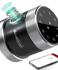 Smart Door Lock With Fingerprint, Keyless Entry, Keypad, RFID Card, App Control And Emergency Key For Airbnb Homes. Digital display and app interface shown.