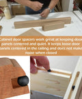 500 Pack Cabinet Door Spacers Rubber Bumper Balls For Raised Panel Grooves Quarter Inch Gap Adjusters shown in use on wooden panels.