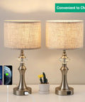 Bedside Table Lamp With Two USB Ports And Three Way Dimmable Touch Control, Crystal Accent Table Lamp With Fabric Shade, 19.3 x 9.8 in