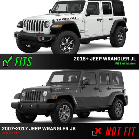 Heavy Duty Skull Hood Latch Set For Jeep Wrangler JL 2018 To 2024 And Gladiator JT fitment diagram showing model compatibility