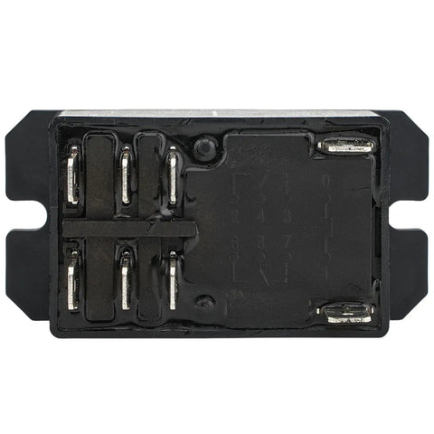 Bottom view of 24V DC DPDT Power Relay with 8 pin quick connect, top sealed, 30A rating for industrial equipment control.