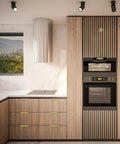 Modern kitchen with Gold Finger Edge Pulls for cabinets 10 pack, 150mm length, 128mm center to center, smooth edges on wood finish
