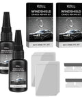 Windshield Crack Repair Kit Two Pack Quick Glass Repair Liquid For Chips And Cracks Car Windows Mirrors Glass DIY Auto Glass Repair Set with two bottles, two blades, and curing films
