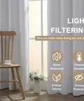 Pure White Thermal Insulated Window Curtains With Silver Grommets, 2 Panels Each 52x84 Inches, Light Filtering Bedroom Drapes in kitchen
