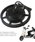 Beefy 14 Inch Wheel Hub Motor 36V To 72V 2000W To 3500W with Disc Brake for electric scooter and motorcycle upgrades, shown with bike.