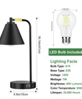 3 Way Dimmable Touch Desk Lamp With 2 USB Ports And AC Outlet, Bulb Included, Farmhouse Black Table Lamp with LED specifications