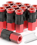 12 Pack Aluminum One Quarter Inch Female AMT Universal Air Coupler Quick Connect For Air Hoses One Quarter Inch NPT Female Threads Durable Red Body With Black Sleeve Interchangeable With IM AR Pro Grade Built To Last For Pros And DIY arranged in a group
