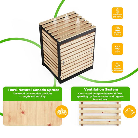 130 Gallon Solid Wood Compost Bin With Pull Out Door For Backyard Garden And Patio, Built Tough Outdoor Composting Bin shown