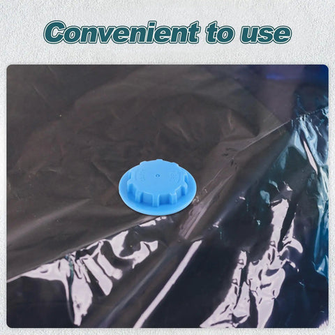 Blue valve plug from 20 Pack Vacuum Bag Valve Plug Set for Leakproof Sealing, on black compression bag surface