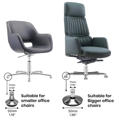 Heavy Duty Office Chair Bell Glides Replacement Plus 7/16 Inch 11Mm Stem Non Rolling Caster Cups for different chair sizes.
