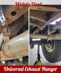 Two Pack Swivel Style Exhaust Hangers in use securing muffler pipe, showing open-end design for universal car fitting