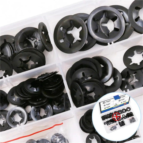 Internal Tooth Lock Washers And Push-On Locking Washers Kit With Speed Clips And Star Fasteners, 280 Pieces Assorted M3 to M12