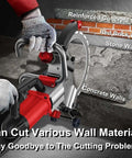 Heavy Duty Ring Power Cutter Saw With 9500W Brushless Motor And Integrated Water Pump For Smooth Concrete Brick Wall Cutting Up To 10 Point 6 Inch Deep Straight Up Powerhouse cutting through various wall materials.