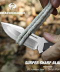 Close-up of cutting rope with EDC Fixed Blade Knife With Kydex Sheath 7 Inch D2 Steel Razor Sharp Ready To Roll Tactical Knife