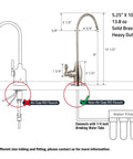 Diagram showing dimensions of Heavy Duty Brushed Nickel RO Drinking Water Faucet for Under Sink Filtration Systems.