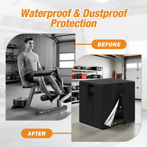 Heavy Duty Waterproof Leg Extension And Curl Machine Cover For Home Gym Use 600D Dustproof Bench Shield Before and After Usage