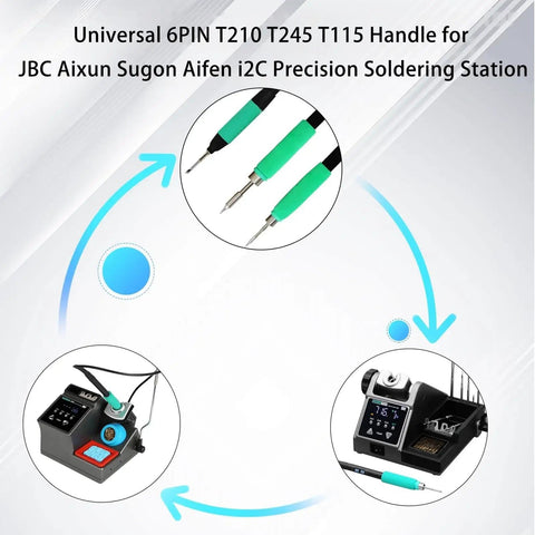 Six Hole T245 Soldering Handle For Precision Soldering Stations With High Temperature Silicone Grip, compatible with JBC Aixun Sugon Aifen i2C