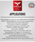 Triax Premium Lubricants application list for All-Wheel-Drive Transfer Case Fluid, Full Synthetic, Lifetime Fill, and other specifications.