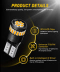 Amber Yellow 194 LED Wedge Light Kit features 3014 LED chips, universal T10/194 connector, built-in IC driver