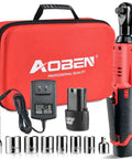 12V Electric Ratchet Wrench Set 3 By 8 Inch Drive with charger, 2000mAh lithium-ion battery, 8 bolts, torque tool in red case