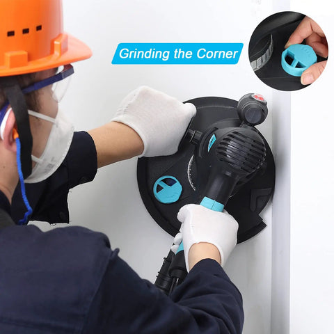 Person using Powerful Drywall Sander With Vacuum Handheld 720W 7 Inch Sander Tool on a wall corner with detachable edge