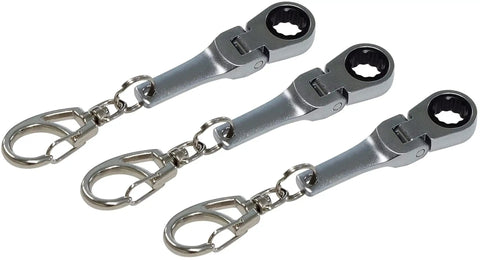 10mm Ratchet Wrench Keychain Set With Flexible Head, 3 Pack, Durable Metal, Silver, Ultra-Compact, Key Ring Tools for Quick Fixes