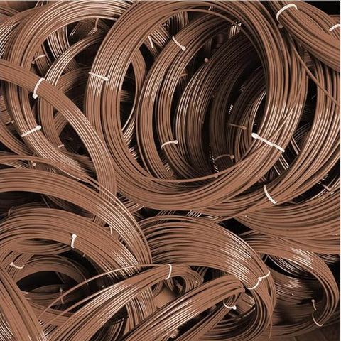 Hinge Pins For U2 And U3 Conveyor Belts Nylon Coated Locking Pins With 2.3 Millimeter Wire Diameter And 304 Stainless Steel Core 30 Meter By 100 Foot Coil Industrial Grade Corrosion Resistant Fasteners In Brown, showing coils of brown nylon-coated wires.