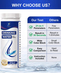 21-In-1 Water Test Strips 125 Count packaging with comparison chart for drinking water quality analysis.