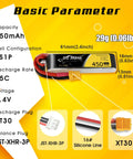 4 Pack 450mAh 7.4V 75C 2S LiPo Battery Pack With XT30 Plug For H Frame Betafpv 2S Whoop Long Size High Power Drone Battery Kit