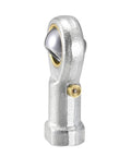 Two Pack One Quarter Inch Rod End Bearings With Pre Lubricated 28 TPI Right Hand Female Thread, 13 Degree Misalignment, Spherical Steel Body, Hardened Ball, Beefy Yet Precise, 7.7 kN Static And 4.5 kN Dynamic Load Capacity, silver rod end bearing side view