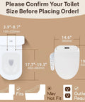 Dimensions and fitting guide for Heavy Duty Smart Bidet Toilet Seat With Dual Control Side Panel And Wireless Remote Heated Wash.