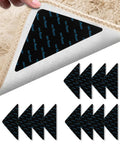 Triangle Rug Grippers For Area Rugs Set Of 12 Non Slip Pads For Hardwood Tile Or Marble Floors Dual Sided Adhesive Reusable Carpet Tape shown in use