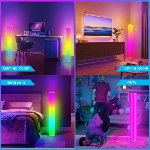 2 Pack RGB Corner Floor Lamps With App And Button Control, 10W 500LM Color Changing Mood Lights in various room settings