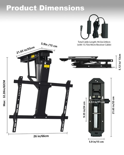 Motorized Drop Down Ceiling TV Mount Fits 32 To 70 Inch Screens With Wireless Remote Holds Up To 88 Lbs Heavy Duty Electric Lift Bracket Slick Retracting Design For Clean Modern Home Theater Setup