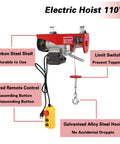 Badass No Sweat 110V Electric Hoist And Winch With 550 Lbs Lift Capacity Overhead Garage Ceiling Crane showing carbon steel shell and remote control.