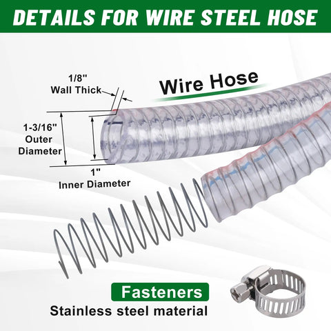 3.3 Foot Steel Wire Suction Hose With 1 Inch Inner Diameter And 1.25 Inch Outer Diameter with steel wire and clamps