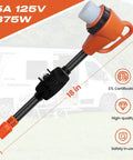 Overload Protected Heavy Duty RV Power Adapter Cord 50 Amp To 110 Volt With Built In 15 Amp Circuit Breaker, 18 inch, orange